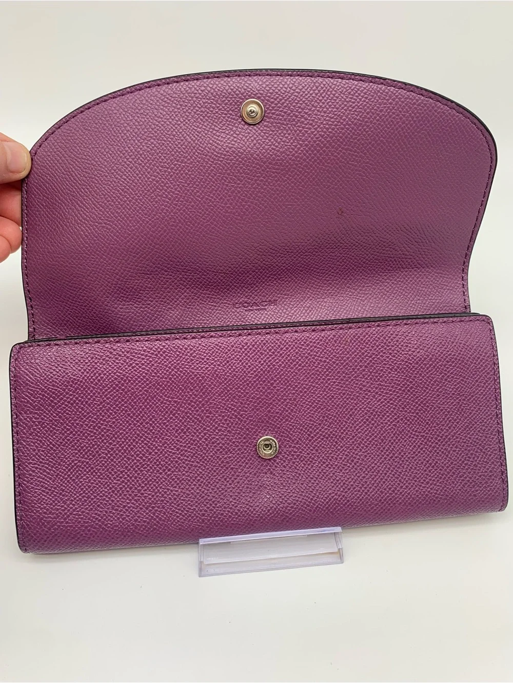 Coach Purple Crossgrain Leather Slim Envelope Wallet Gold Hardware